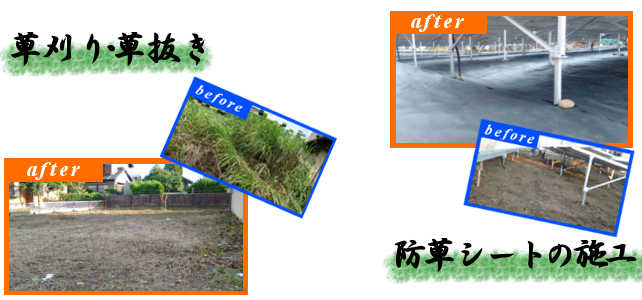 草刈り・草抜き、防草シート施工